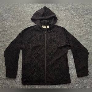 Chico’s‎ Design Black Lace Zip-Up Hoodie Long Sleeve Size 0 (Small)